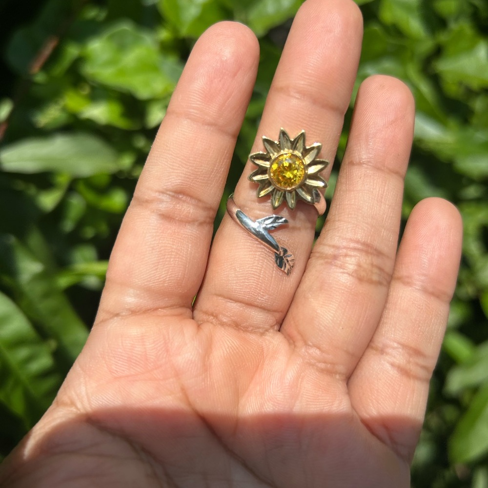 Sunflower Sterling Silver Adjustable Ring - image 2